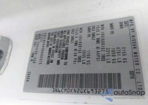 2016 Nissan Nv200 Sv z USA, uszkodzony, nr VIN 3N6CM0KN2GK693275